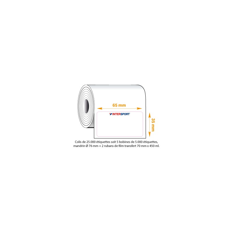 Etiquettes 2 couleurs Intersport Ø76 x 5000 + rubans 70x450