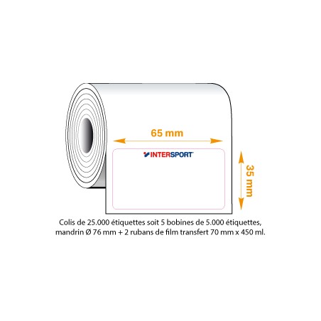 Etiquettes 2 couleurs Intersport Ø76 x 5000 + rubans 70x450
