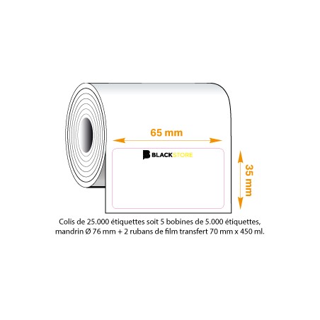 Etiquettes 2 couleurs Blackstore Ø76 x 5000 + rubans 70x450